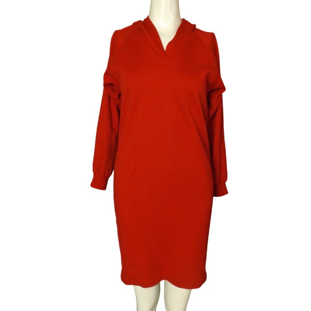 vintage NORMA KAMALI Hoodie Dress, SP Petite, Red, Longer sleeves, Short - Picture 9 of 12